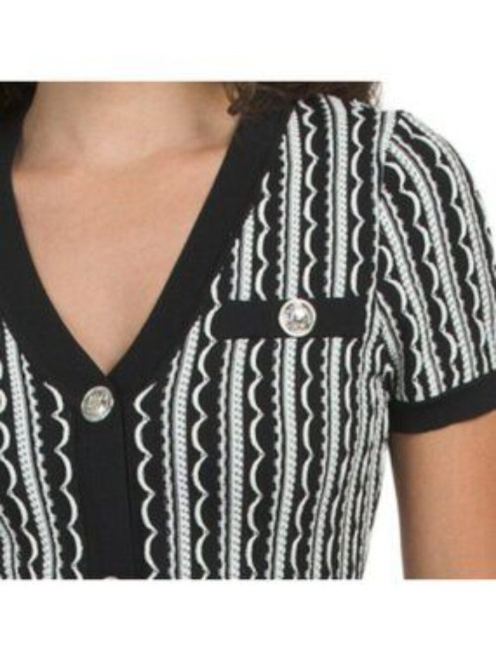 MILLY Scalloped Textured V-neck Knit Mini Dress - Picture 3 of 5